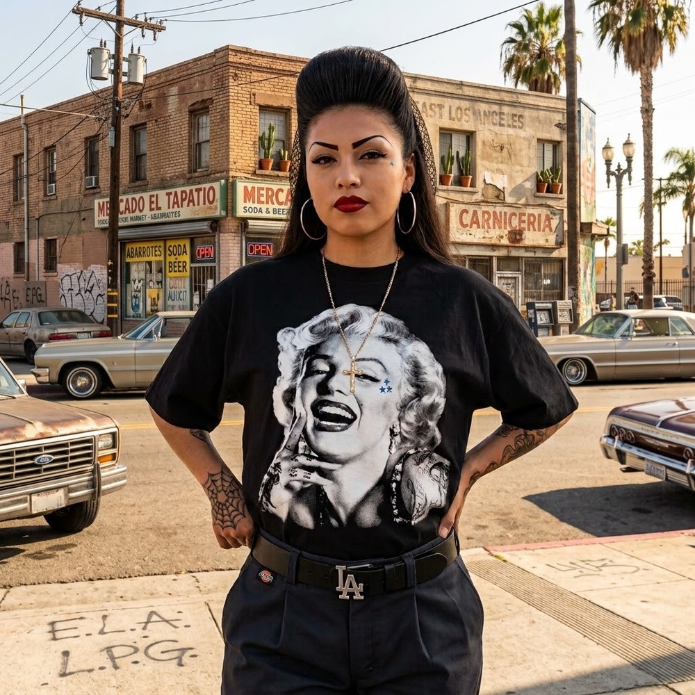 Marilyn Monroe Y2K Tattoo Skulls Stars Cholo Chola Black Tshirt XL Made In USA